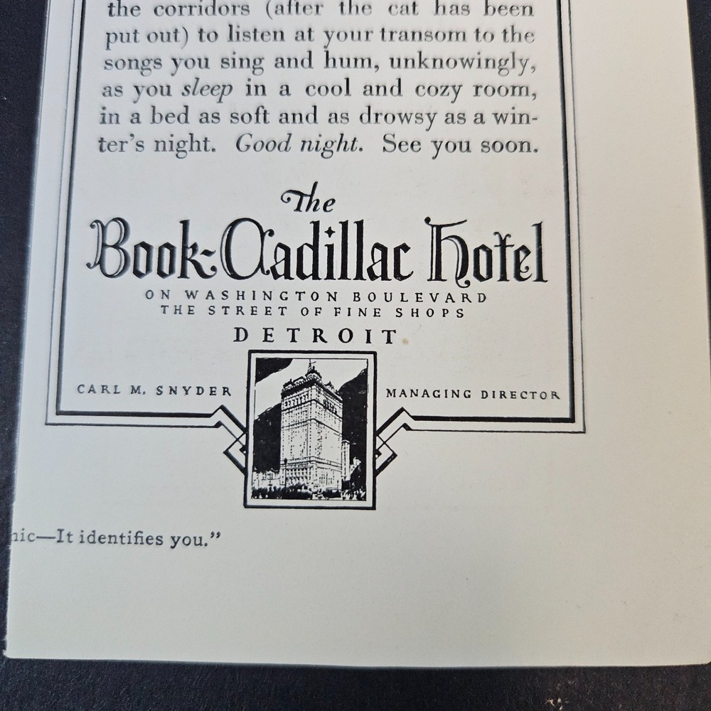 1930 Book-Cadillac Hotel Detroit Vintage Print Ad Carl Snyder Managing Director